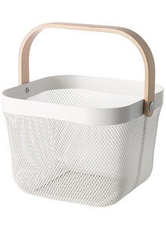 Buy Metal Mesh Storage Utility Basket with Bamboo Carry Handle in UAE