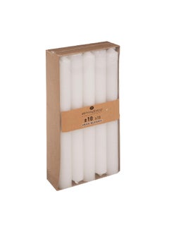 Buy 10-Piece Fragrance-Free Dinner Stick Candle Set White 74 g 145070 in Saudi Arabia