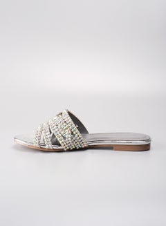 Buy Women's Designer Handmade Sandals,Crystal Round Toe ,Party and Casual Vacation Flat Shoes Fashion For Summer 2024 in Saudi Arabia