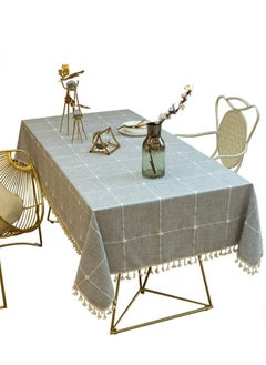 اشتري 4-6 Seater Cotton Linen Checked Lattice Table Cloth في الامارات