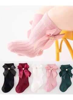 Buy 1-3 Years Baby Girls Knee High Socks Toddlers Newborn Infant Bow Princess Dress Dance Knit Socks Tube Ruffle Uniform Stockings 5 Pairs in Saudi Arabia