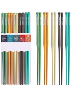 اشتري 10 Pairs Chopsticks, Reusable Dishwasher Safe 9.5 Inches Premium Chop Sticks for Sushi, Ramen, Asian Cuisine, Matte Non-slip, Bear Head Style, Macaron Color في السعودية