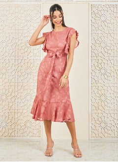 Buy Burnout Texture Self Tie Up A-Line Dress in Saudi Arabia