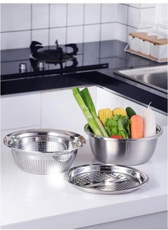 Buy 3-Piece Stainless Steel Multifunctional Grater Set Scouring Rice Sieve Grater Kitchen Drain Sink in UAE