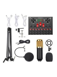 Buy Professional Condenser Microphone With V8S Live Sound Card And Studio Recording Broadcasting Set Black/Gold in UAE