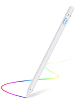 Buy Active Stylus Pen White fine Tip for iPad Apple iPhone Samsung Tablets on iOS and Android Capacitive Touchscreen Take-Note HandWritten Draw no lags Skipping Rechargeable in UAE