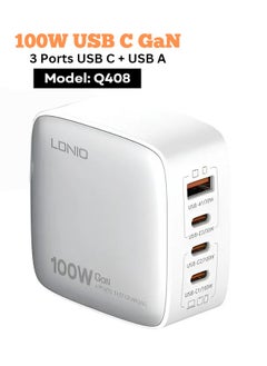 اشتري 4 Ports USB C GaN Charger Plug Type C PD 100W QC 3.0 Fast Wall Mains Power Delivery Adapter for Laptops, MacBook Pro/Air, Steam Deck, iPad, iPhone 15 Series,Samsung,Huawei, Oneplus,Xiaomi,Lenovo White في الامارات