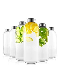 Buy VOIDROP set of 6 1Ltr Glass Bottle with leak-proof and screw cap, used for water bottle, soda, juice, transparent 1000ML in UAE