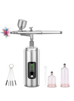 Buy Airbrush Kit with Compressor 36PSI Air Brush Gun Rechargeable Portable Handheld Cordless with LCD Screen for Nail Art Painting Cake Decor Cookie Mode Makeup Barber Silver in Saudi Arabia