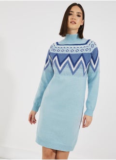 Buy Printed Panel Sweater Knee Length Dress in Saudi Arabia