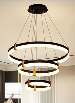 Buy Modern LED Chandelier Black Large 3 Rings Dimmable LED Pendant Lighting with Remote Control Circular Flush Mount High Ceiling Light for Dining Living Room Bedroom Foyer(3000K-6500K) in UAE