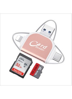 اشتري R015 USB2.0 & Micro USB+8Pin+Type-C 4 In 1 Card Reader Supports SD/TF Card(Rose Gold) في السعودية