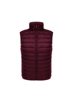 Buy 2023 autumn and winter lightweight down vest mens vest lightweight down jacket vest slim stand collar plus size wholesale Wine Red in UAE