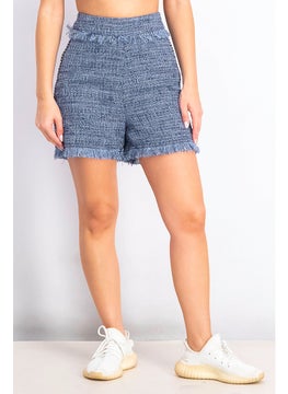 Buy Women Textured Pull On Short, Blue in Saudi Arabia