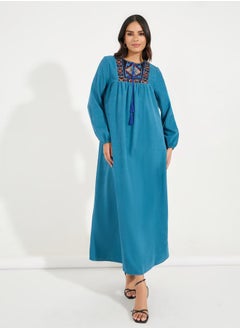 Buy Embroidered Tie-Up Neck Jalabiya Maxi Dress in Saudi Arabia