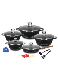 Buy Nonstick Cookware Set Granite Wok Pots and Pans with Glass Lids Marble Coated Aluminum Household Kitchenware Cooking Pots with Pans Frying Pans Stock Pots 16 Pieces (Black) in UAE