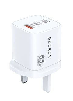 Buy SEEKEN Spectra 65W GAN Charger - White | Fast Charging | 3 in 1 | Compact | Power Delivery | Premium Design | High-Quality. in UAE