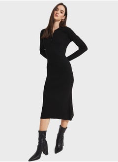 Buy Button Detail Ribbed Dress in UAE