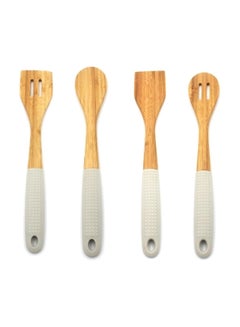 Buy Auroware Bamboo Wood Kitchen Utensils Set of 4 Piece Eco-friendly Non toxic Heat Moisture Resistance Natural cooking with Solid grip in UAE