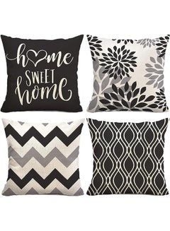 اشتري Throw Pillow Covers Set of 4 Modern Decorative Pillow Cases Geometric Pillow Covers Cushion Covers for Couch Sofa Bedroom Car (Black and White, 18 x 18 Inch) في الامارات