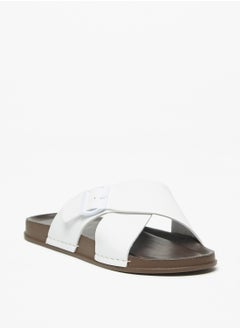 Buy Solid Slip-On Cross Strap Sandals with Buckle Accent in UAE