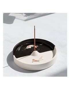 اشتري Incense Holder, Modern Minimalist Circular Incense Burner, Incense-Stick Holder for Cone or Stick, Incense Ceramic Ash Catcher, Handmade Incense Stick Burner, Black and White في الامارات