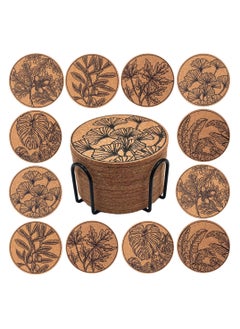 Buy 12 Pcs Absorbent Cork Coasters Set for Drinks with Holder, Round Non-Slip Mats for Coffee Table, Bar, Kitchen, Home and Office Decor, Housewarming Gift in UAE