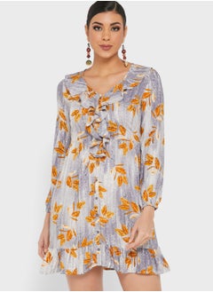 Buy Floral Print Ruffle Detail Dress in UAE