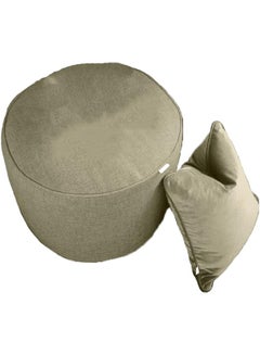Buy New York Ottoman Pouf & Cushion Set Soft And Comfortable Made Of Linen Fabric Filled With Beans Beige Color Small Size in Saudi Arabia