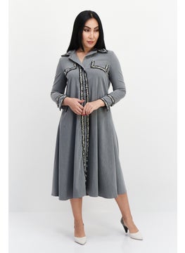 Buy Women Embroidered Midi Dress, Grey in UAE