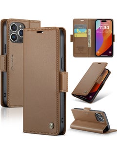 Buy Flip Wallet Case For Apple iPhone 15 Pro Max, [RFID Blocking] PU Leather Wallet Flip Folio Case with Card Holder Kickstand Shockproof Phone Cover (Brown) in UAE