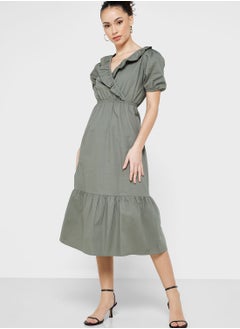 Buy Puff Sleeve Surplice Neck Tiered Dress in UAE