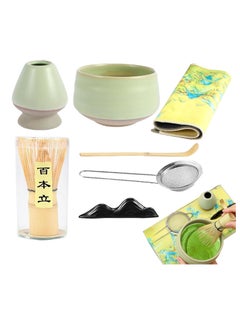 Buy Matcha whisk set - Matcha tea set Kit 7 pcs-bamboo whisk and scoop,Stainless Steel Sifter,Ceramic Bowl&Whisk Holder&Whisk Stand, Tea Cloth,Japanese Tea Ceremonial Set for Matcha Making in Saudi Arabia