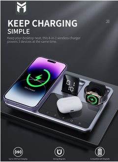 Buy 4-in-1 wireless charging magsafe 15W support fast charging and intelligent identification of devices Fast charging for three devices at the same time and a clock indicator Support all kinds of phones in Saudi Arabia