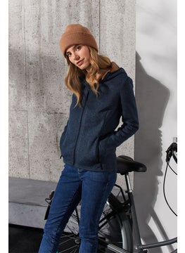 Buy Women Hooded Login Sleeve Plain Sweatshirt, Navy in UAE