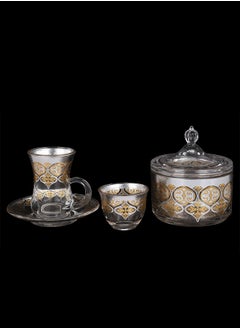 Buy 20-Piece Tea & Coffee Glass Set Clear/Gold/Silver, Serve for 6 in Saudi Arabia