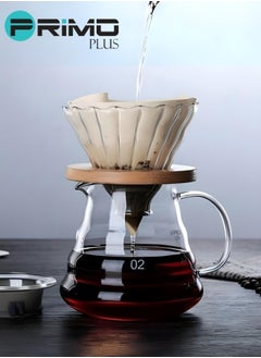 Buy Glass Coffee Dripper With Wooden Base Clear 500ml in Saudi Arabia