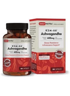 Buy KSM-66 Ashwagandha 600mg Organic Root Extract - High Potency Supplement with 5% Withanolides | Relieves Tiredness, Supports Relaxation, Focus, Energy, & Muscle Growth (60 Capsules) in UAE