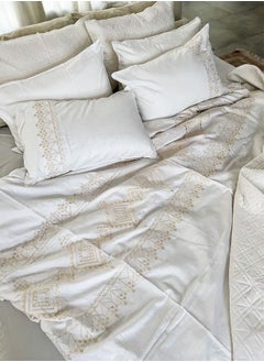 Buy 5pcs 100% Cotton  Duvet Cover Set Geometric Light Gold  Suitable for Queen , King and Super King Size Bed in UAE