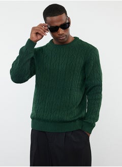 Buy Emerald Green Regular Crew Neck Textured Knitwear Sweater TMNAW25KZ00021 in Egypt