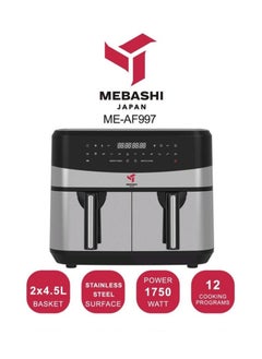 Buy Mebashi Dual Basket Air Fryer 1750W in UAE