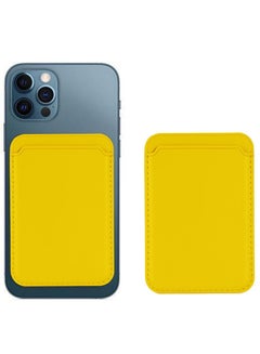 اشتري Mag Wallet Premium Leather Wallet Case with Magsafe for iPhone Magnetic Wireless Charging Card Holder Yellow في الامارات