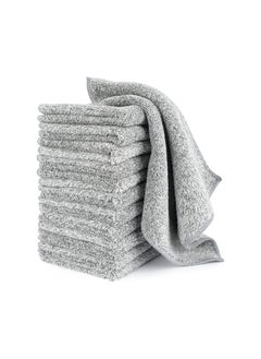 اشتري Kitchen Absorbent Dish Cloths, Quick Drying Reusable Cleaning Towels, Nonstick Oil Washable Rags, Tea Cleaning Towels with Bamboo Charcoal Fiber (12Pcs Gray) في السعودية