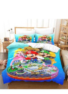 Buy 3-Piece Mario kids Medium Filling Comforter set Reversible Bed Set Single Size 180x200 cm for Boys & Girls , 3D Printed Quilt Cover , Bed inings in Saudi Arabia