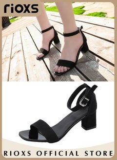 Buy Women's Fashion High Heel Sandals Casual Ankle Strap Chunky Heel Shoes Lightweight Square Toe Shoes in Saudi Arabia