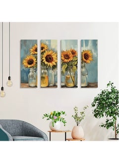 اشتري 4 Panels Home Decor Rustic Wooden Framed Wall Art Print Artwork on Natural Wood Picture Painting for Room في الامارات