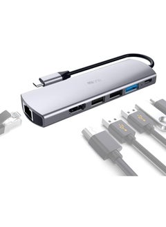 Buy 6-In-1 Fast Charging Ultra-slim USB C Hub Grey in Saudi Arabia