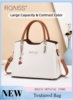 Buy Simple Contrast Color Handbag for Women PU Leather Large Capacity Multi-laminated Tote Bag Hardware Accessories Shoulder Crossbody Bag for Mother and Wife Ideal for Birthday Gifts or Ramadan in UAE