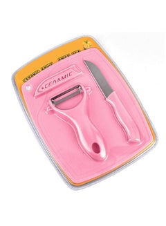 اشتري 3-Piece Vegetable Peeler Fruit Knife Chopping Board Set Pink في الامارات