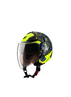 Buy Axor Striker Cyborg ISI ECE DOT Certified Lightweight Open Face Dual Visor Helmet for Men and Women with Outer Clear Visor and Inner Sun Visor Black Neon Yellow in UAE